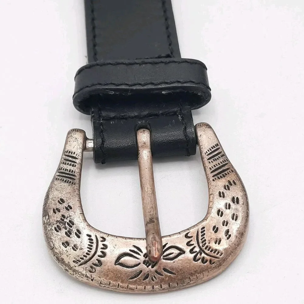 VTG New York Studio Belt Womens Small Leather Western Beaded Strap Silver Buckle